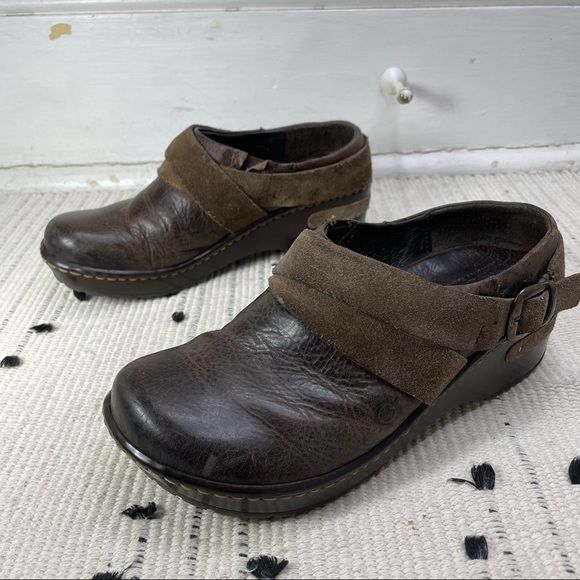 BORN Darly Castagno Brown Leather Harness Clogs 6 - Picture 5 of 11